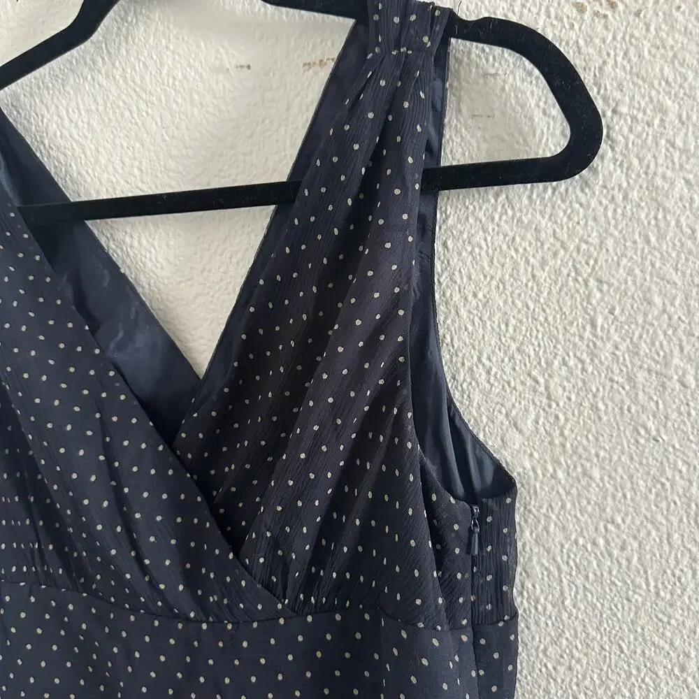 J. Crew Polka Dot V-Neck Sleeveless Silk Midi Dress Black Size 14